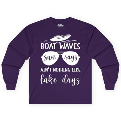 Lake Days Shirt - Fun Lake Life & Boating Summer Vibes Tee (Long Sleeve) in Purple - Boat Waves Sun Rays Lake Days Summer Lake Life Shirt