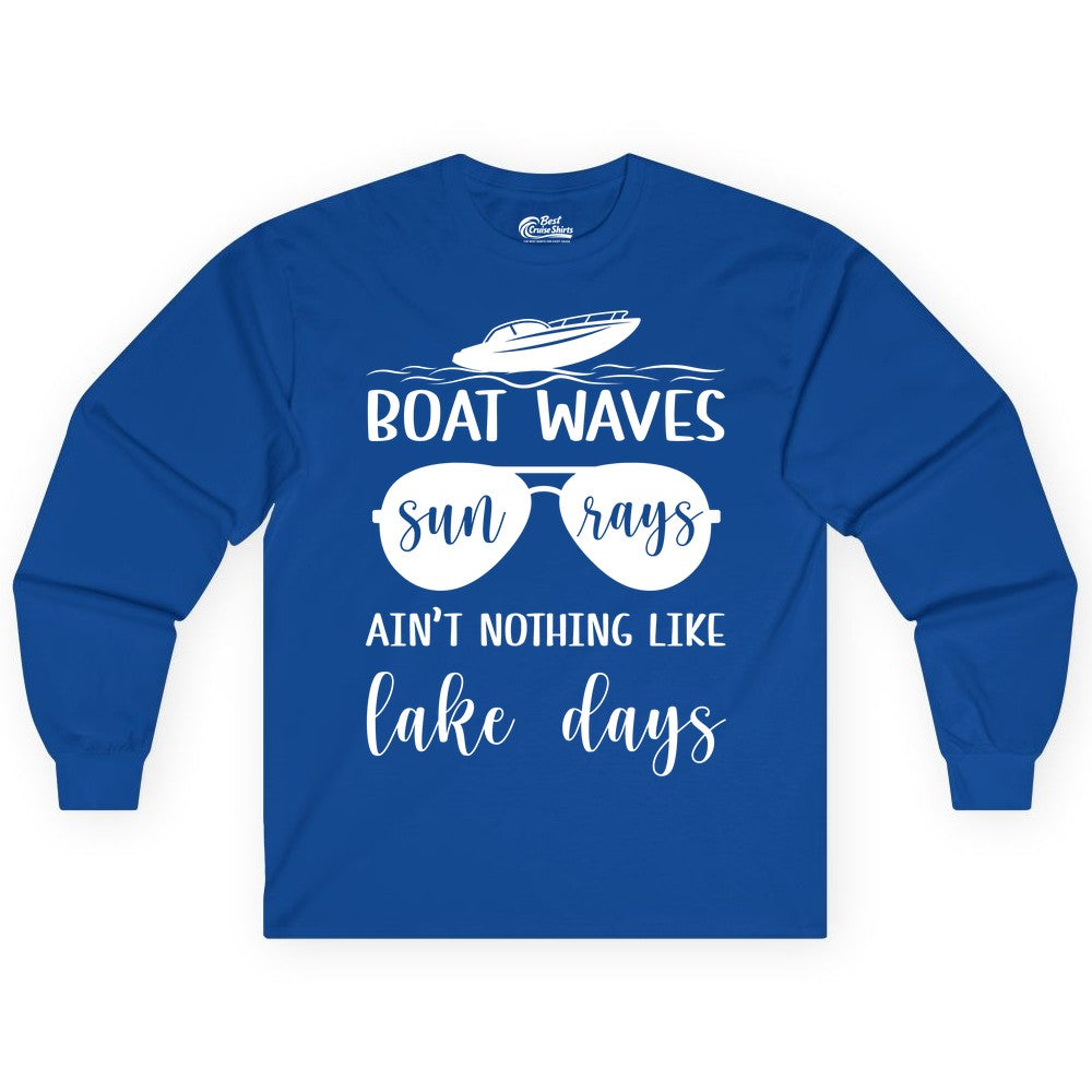 Lake Days Shirt - Fun Lake Life & Boating Summer Vibes Tee (Long Sleeve) in Royal - Boat Waves Sun Rays Lake Days Summer Lake Life Shirt