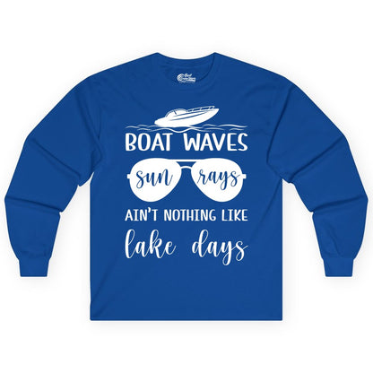 Lake Days Shirt - Fun Lake Life & Boating Summer Vibes Tee (Long Sleeve) in Royal - Boat Waves Sun Rays Lake Days Summer Lake Life Shirt