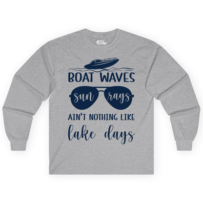 Lake Days Shirt - Fun Lake Life & Boating Summer Vibes Tee (Long Sleeve) in Sport Grey - Boat Waves Sun Rays Lake Days Summer Lake Life Shirt