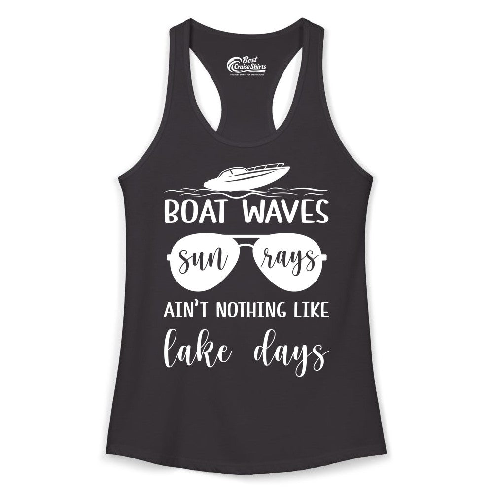 Lake Days Shirt - Fun Lake Life & Boating Summer Vibes Tee (Ladies Tank) in Black - Boat Waves Sun Rays Lake Days Summer Lake Life Shirt