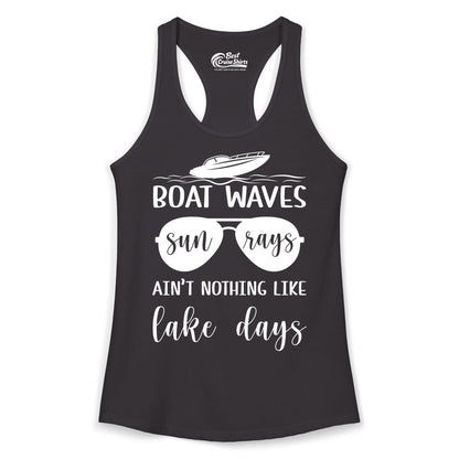 Lake Days Shirt - Fun Lake Life & Boating Summer Vibes Tee (Ladies Tank) in Black - Boat Waves Sun Rays Lake Days Summer Lake Life Shirt