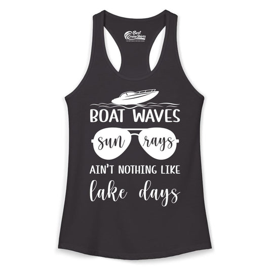 Lake Days Shirt - Fun Lake Life & Boating Summer Vibes Tee (Ladies Tank) in Black - Boat Waves Sun Rays Lake Days Summer Lake Life Shirt