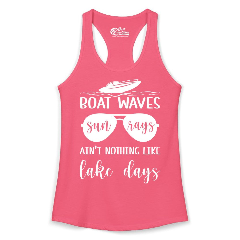 Lake Days Shirt - Fun Lake Life & Boating Summer Vibes Tee (Ladies Tank) in Hot Pink - Boat Waves Sun Rays Lake Days Summer Lake Life Shirt