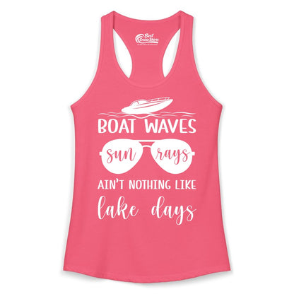 Lake Days Shirt - Fun Lake Life & Boating Summer Vibes Tee (Ladies Tank) in Hot Pink - Boat Waves Sun Rays Lake Days Summer Lake Life Shirt