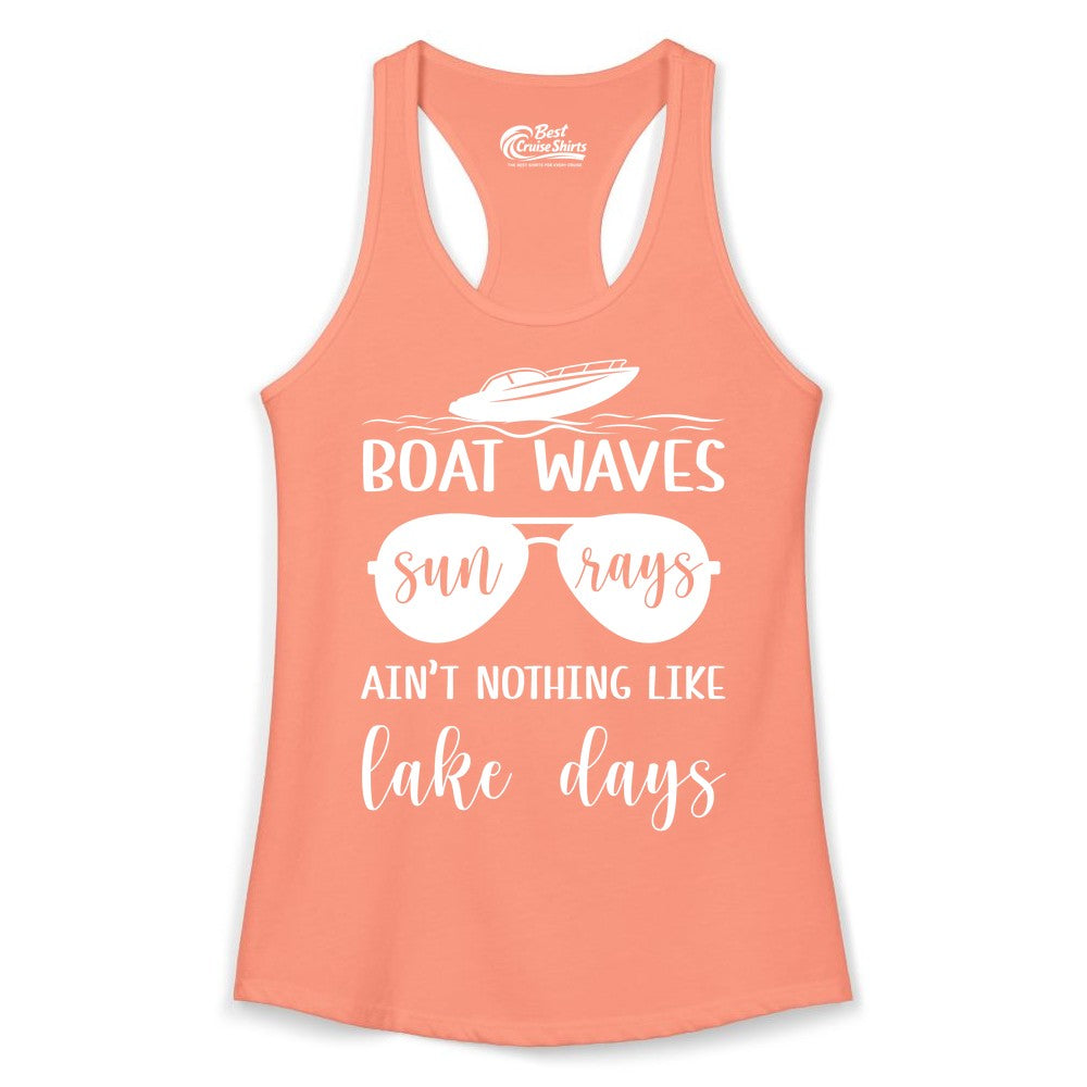 Lake Days Shirt - Fun Lake Life & Boating Summer Vibes Tee (Ladies Tank) in Solid Light Orange - Boat Waves Sun Rays Lake Days Summer Lake Life Shirt