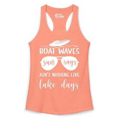 Lake Days Shirt - Fun Lake Life & Boating Summer Vibes Tee (Ladies Tank) in Solid Light Orange - Boat Waves Sun Rays Lake Days Summer Lake Life Shirt
