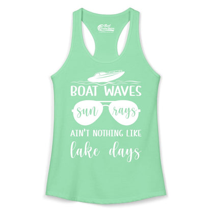 Lake Days Shirt - Fun Lake Life & Boating Summer Vibes Tee (Ladies Tank) in Solid Mint - Boat Waves Sun Rays Lake Days Summer Lake Life Shirt