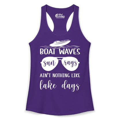 Lake Days Shirt - Fun Lake Life & Boating Summer Vibes Tee (Ladies Tank) in Solid Purple Rush - Boat Waves Sun Rays Lake Days Summer Lake Life Shirt