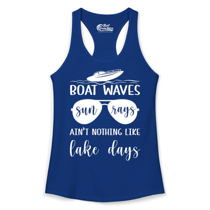 Lake Days Shirt - Fun Lake Life & Boating Summer Vibes Tee (Ladies Tank) in Solid Royal - Boat Waves Sun Rays Lake Days Summer Lake Life Shirt