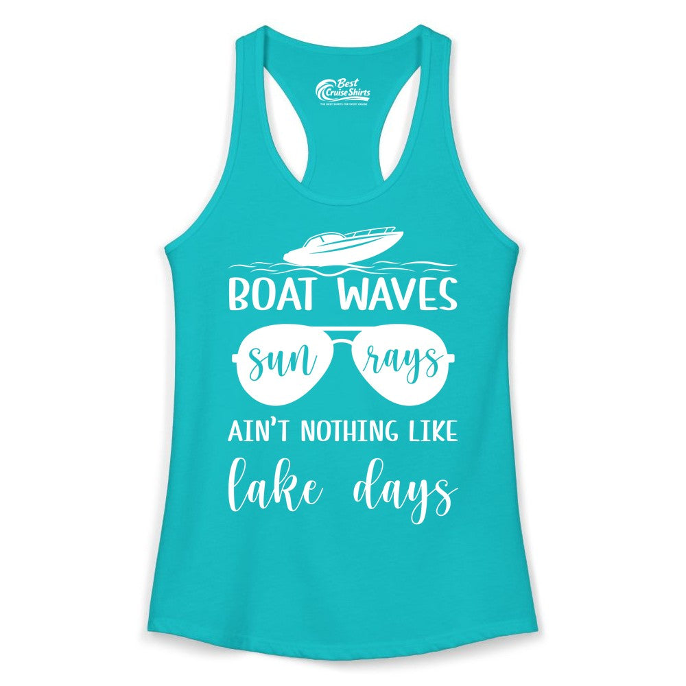 Lake Days Shirt - Fun Lake Life & Boating Summer Vibes Tee (Ladies Tank) in Tahiti Blue - Boat Waves Sun Rays Lake Days Summer Lake Life Shirt