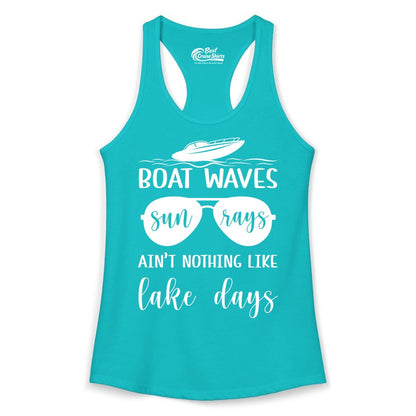 Lake Days Shirt - Fun Lake Life & Boating Summer Vibes Tee (Ladies Tank) in Tahiti Blue - Boat Waves Sun Rays Lake Days Summer Lake Life Shirt