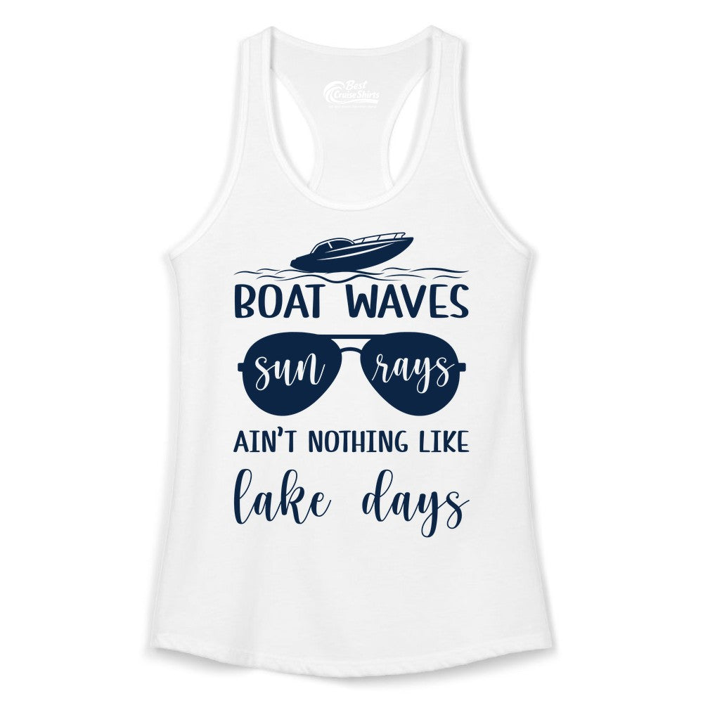 Lake Days Shirt - Fun Lake Life & Boating Summer Vibes Tee (Ladies Tank) in White - Boat Waves Sun Rays Lake Days Summer Lake Life Shirt