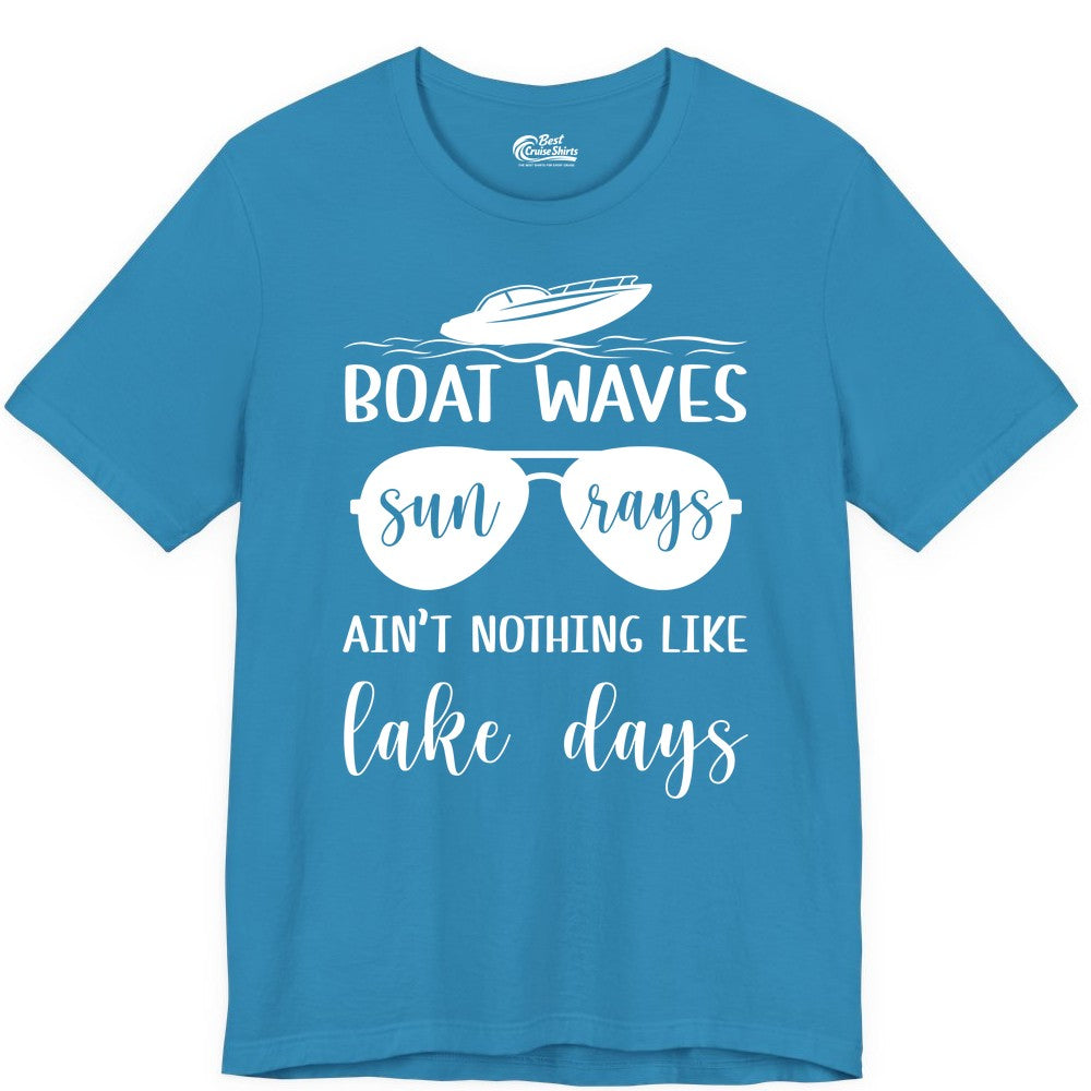 Lake Days Shirt - Fun Lake Life & Boating Summer Vibes Tee (Premium Tee) in Aqua - Boat Waves Sun Rays Lake Days Summer Lake Life Shirt