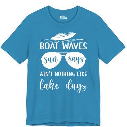Lake Days Shirt - Fun Lake Life & Boating Summer Vibes Tee (Premium Tee) in Aqua - Boat Waves Sun Rays Lake Days Summer Lake Life Shirt