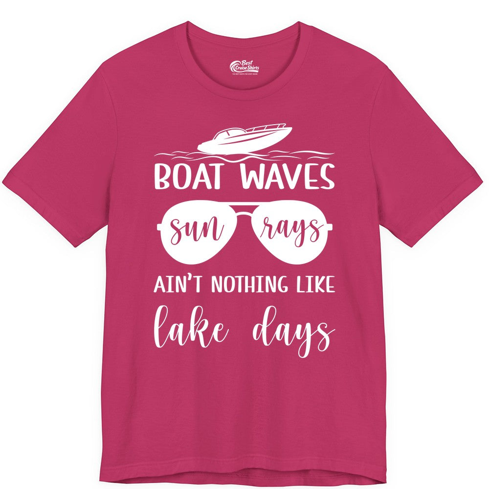Lake Days Shirt - Fun Lake Life & Boating Summer Vibes Tee (Premium Tee) in Berry - Boat Waves Sun Rays Lake Days Summer Lake Life Shirt
