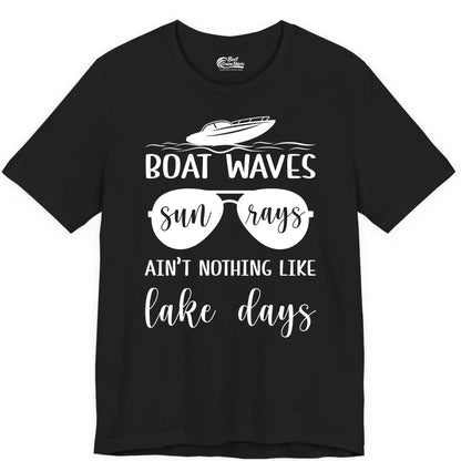 Lake Days Shirt - Fun Lake Life & Boating Summer Vibes Tee (Premium Tee) in Black - Boat Waves Sun Rays Lake Days Summer Lake Life Shirt
