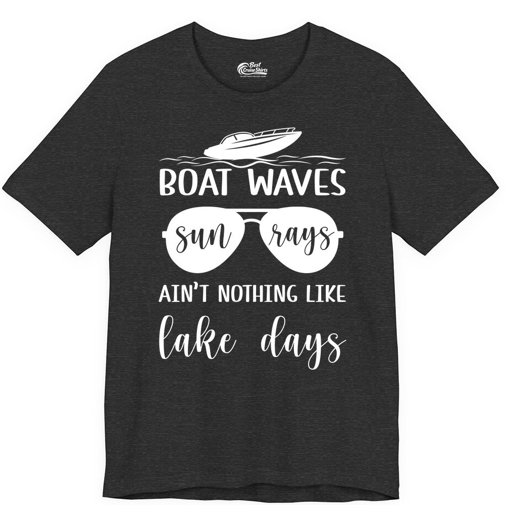 Lake Days Shirt - Fun Lake Life & Boating Summer Vibes Tee (Premium Tee) in Dark Grey Heather - Boat Waves Sun Rays Lake Days Summer Lake Life Shirt