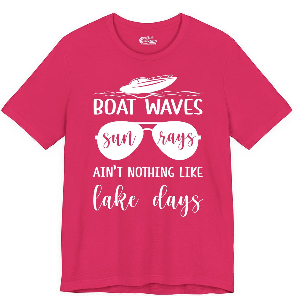 Lake Days Shirt - Fun Lake Life & Boating Summer Vibes Tee (Premium Tee) in Fuchsia - Boat Waves Sun Rays Lake Days Summer Lake Life Shirt