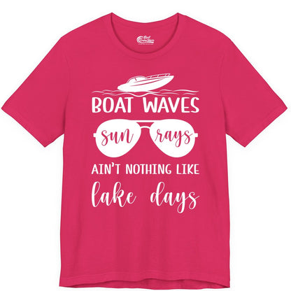Lake Days Shirt - Fun Lake Life & Boating Summer Vibes Tee (Premium Tee) in Fuchsia - Boat Waves Sun Rays Lake Days Summer Lake Life Shirt