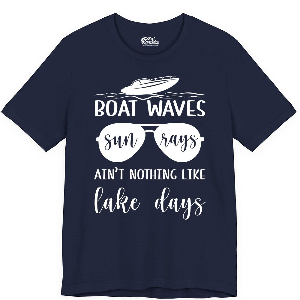 Lake Days Shirt - Fun Lake Life & Boating Summer Vibes Tee (Premium Tee) in Navy - Boat Waves Sun Rays Lake Days Summer Lake Life Shirt