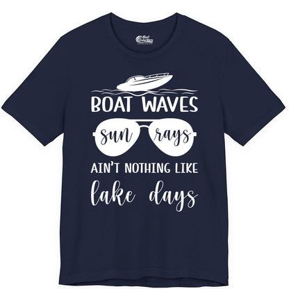 Lake Days Shirt - Fun Lake Life & Boating Summer Vibes Tee (Premium Tee) in Navy - Boat Waves Sun Rays Lake Days Summer Lake Life Shirt