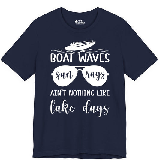 Lake Days Shirt - Fun Lake Life & Boating Summer Vibes Tee (Premium Tee) in Navy - Boat Waves Sun Rays Lake Days Summer Lake Life Shirt