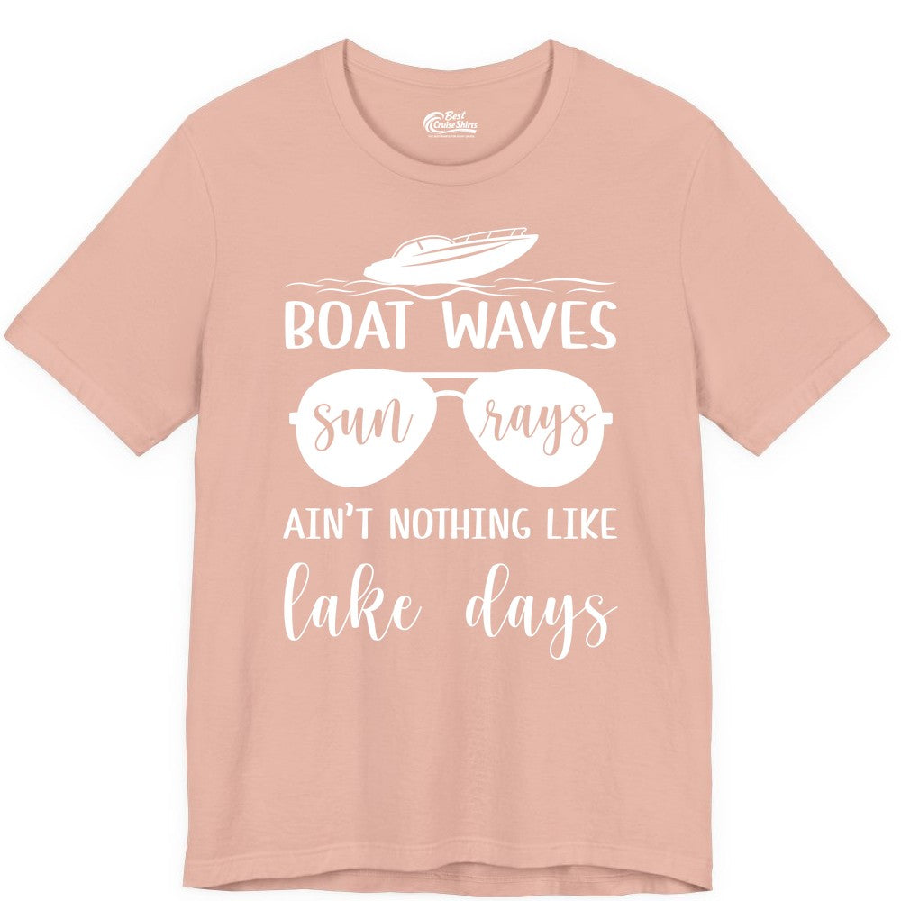 Lake Days Shirt - Fun Lake Life & Boating Summer Vibes Tee (Premium Tee) in Peach - Boat Waves Sun Rays Lake Days Summer Lake Life Shirt