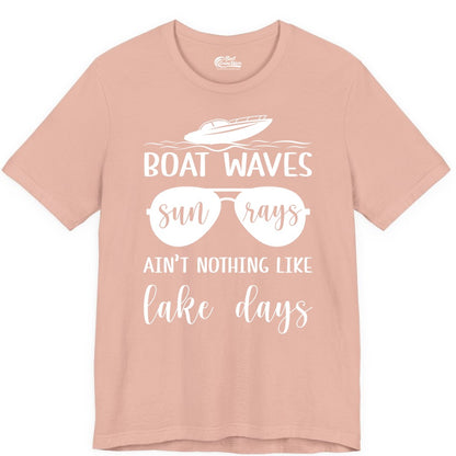 Lake Days Shirt - Fun Lake Life & Boating Summer Vibes Tee (Premium Tee) in Peach - Boat Waves Sun Rays Lake Days Summer Lake Life Shirt