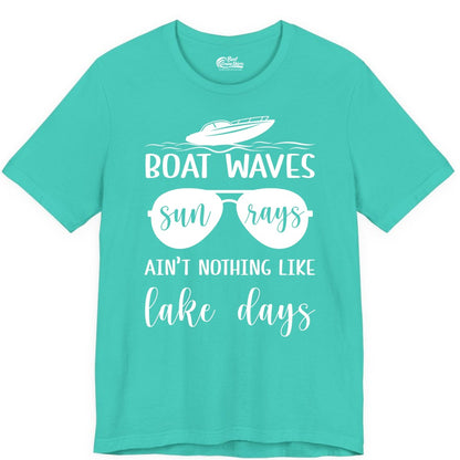 Lake Days Shirt - Fun Lake Life & Boating Summer Vibes Tee (Premium Tee) in Teal - Boat Waves Sun Rays Lake Days Summer Lake Life Shirt