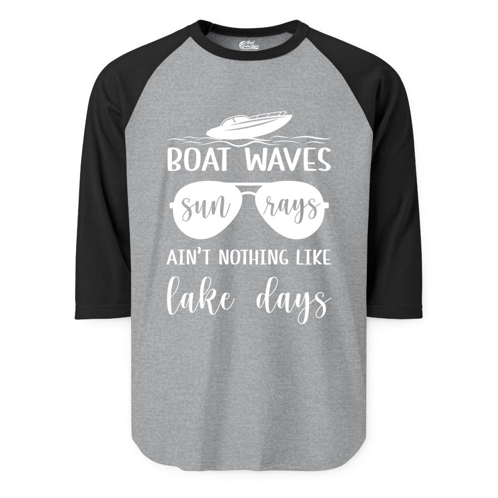 Lake Days Shirt - Fun Lake Life & Boating Summer Vibes Tee (Raglan) in Heather GreyBlack - Boat Waves Sun Rays Lake Days Summer Lake Life Shirt