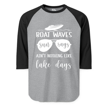 Lake Days Shirt - Fun Lake Life & Boating Summer Vibes Tee (Raglan) in Heather GreyBlack - Boat Waves Sun Rays Lake Days Summer Lake Life Shirt