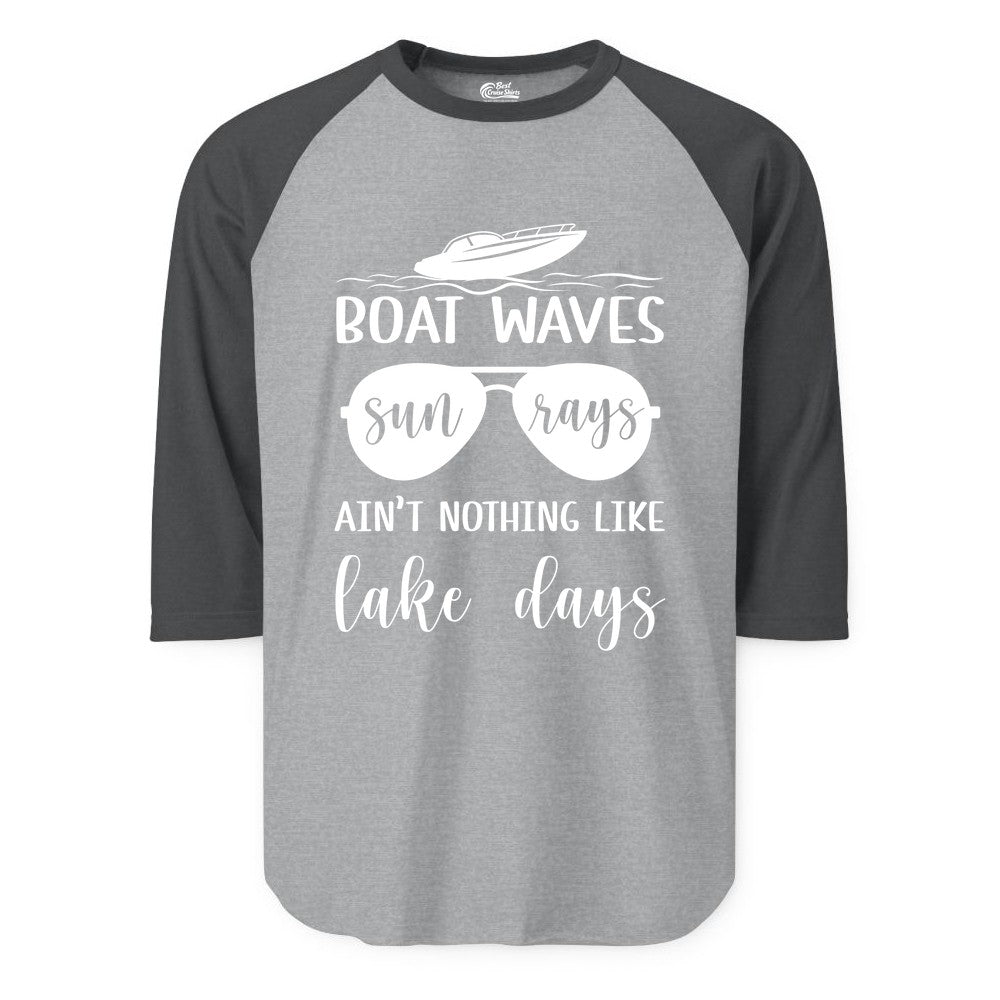 Lake Days Shirt - Fun Lake Life & Boating Summer Vibes Tee (Raglan) in Heather GreyHeather Charcoal - Boat Waves Sun Rays Lake Days Summer Lake Life Shirt