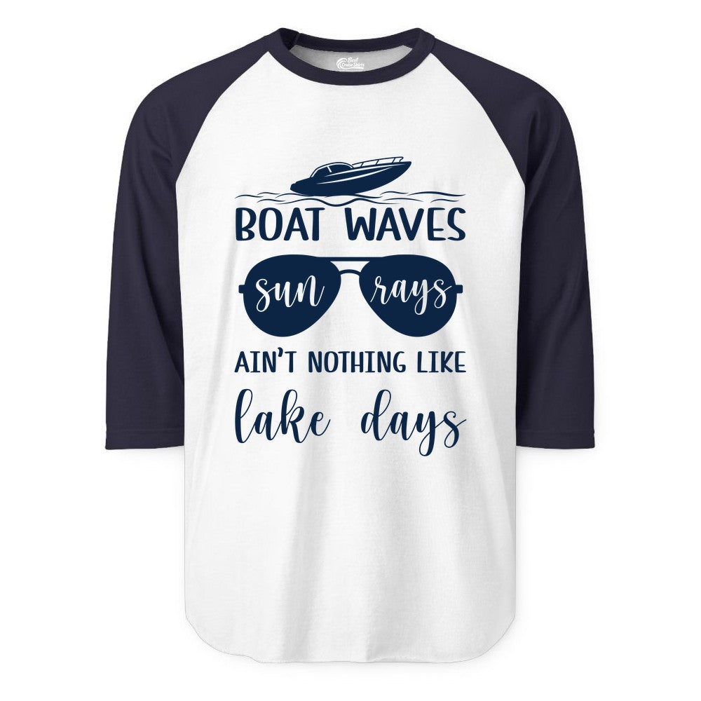 Lake Days Shirt - Fun Lake Life & Boating Summer Vibes Tee (Raglan) in WhiteNavy - Boat Waves Sun Rays Lake Days Summer Lake Life Shirt
