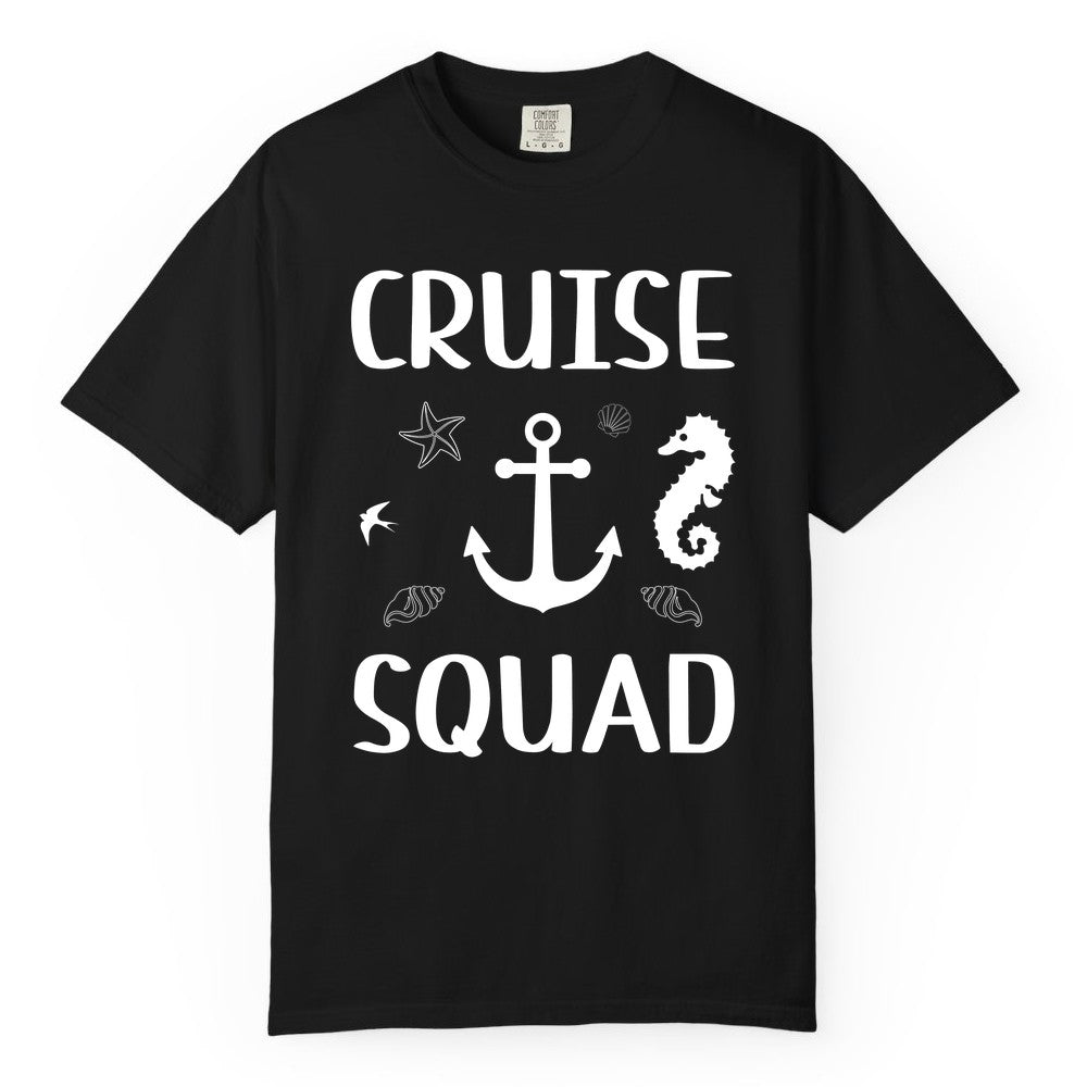 Cruise Squad Shirt - Nautical Group Shirt for Family Cruise Fun (Comfort Color) in Black - Cruise Squad Shirt - Nautical Anchor Marine Animals Group Vacation Tee