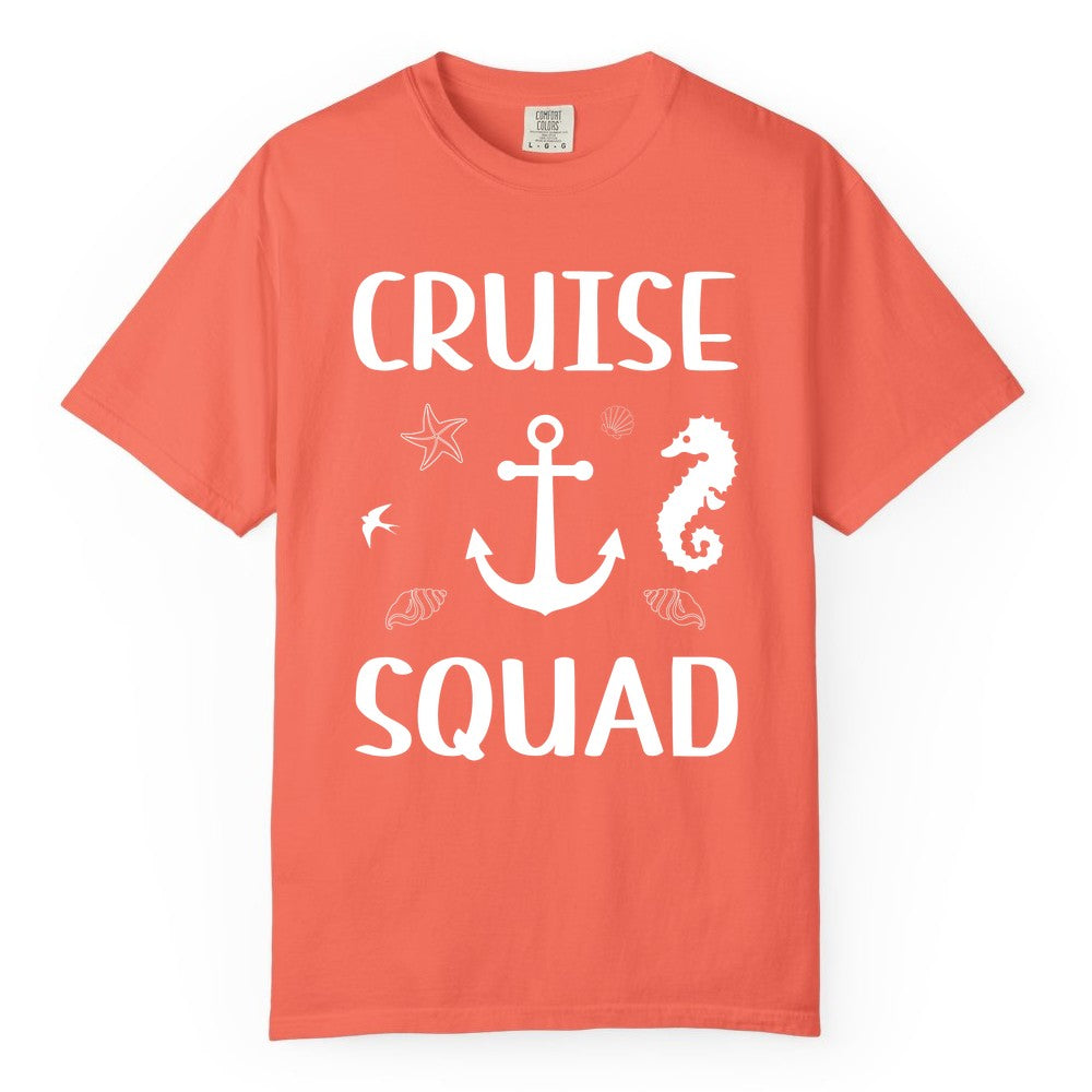 Cruise Squad Shirt - Nautical Group Shirt for Family Cruise Fun (Comfort Color) in Bright Salmon - Cruise Squad Shirt - Nautical Anchor Marine Animals Group Vacation Tee