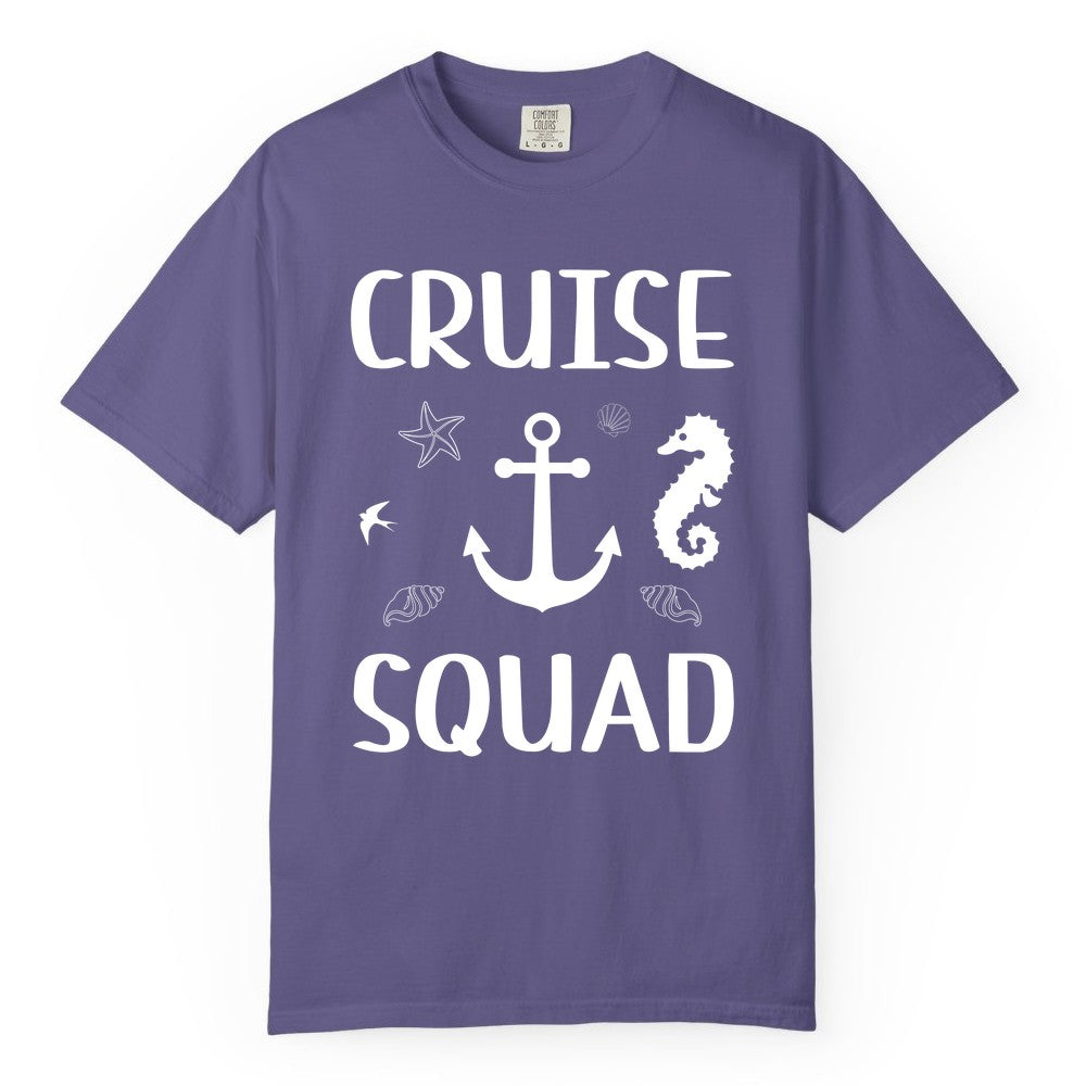 Cruise Squad Shirt - Nautical Group Shirt for Family Cruise Fun (Comfort Color) in Grape - Cruise Squad Shirt - Nautical Anchor Marine Animals Group Vacation Tee