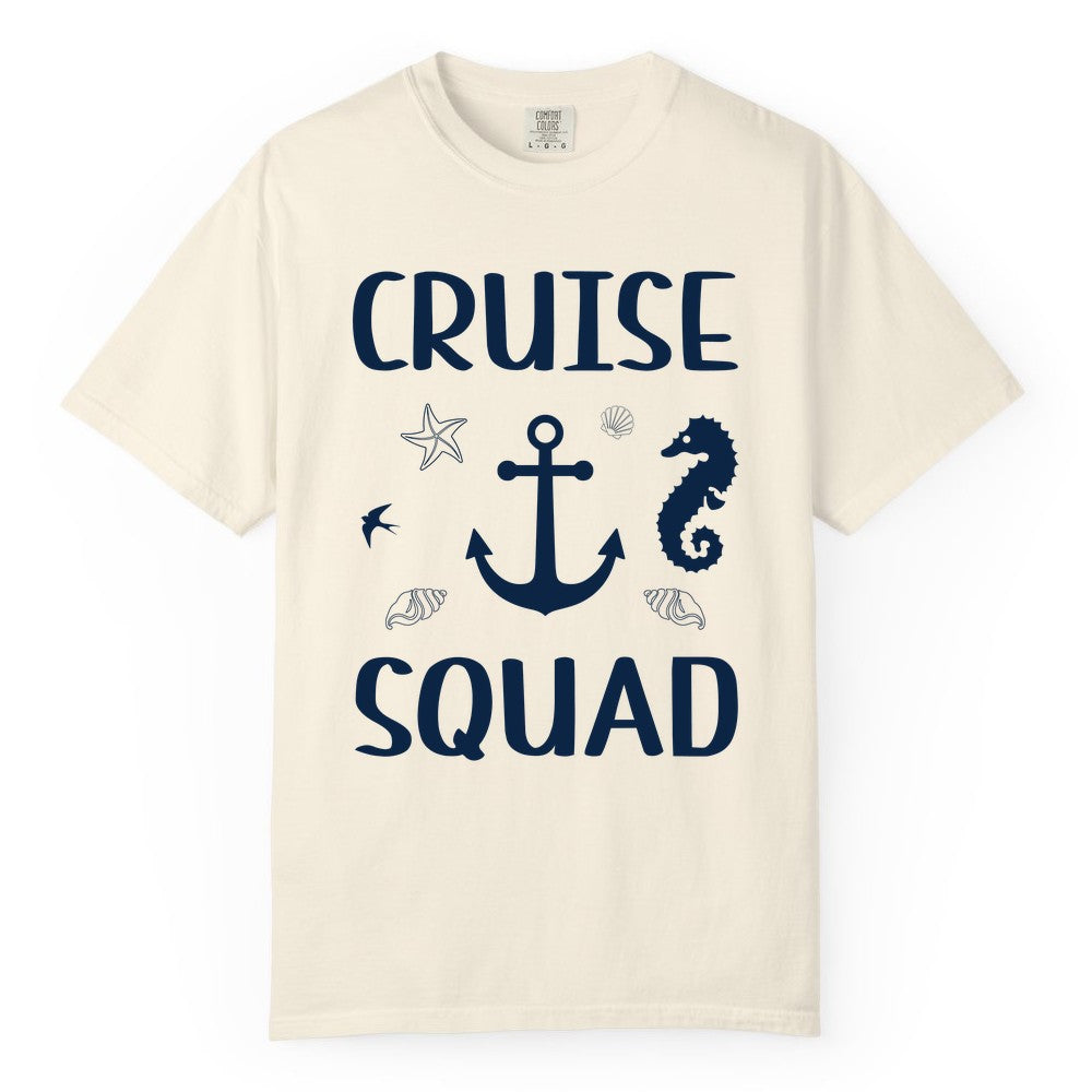 Cruise Squad Shirt - Nautical Group Shirt for Family Cruise Fun (Comfort Color) in Ivory - Cruise Squad Shirt - Nautical Anchor Marine Animals Group Vacation Tee