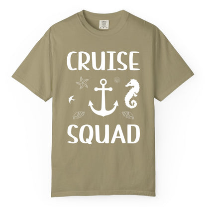 Cruise Squad Shirt - Nautical Group Shirt for Family Cruise Fun (Comfort Color) in Khaki - Cruise Squad Shirt - Nautical Anchor Marine Animals Group Vacation Tee