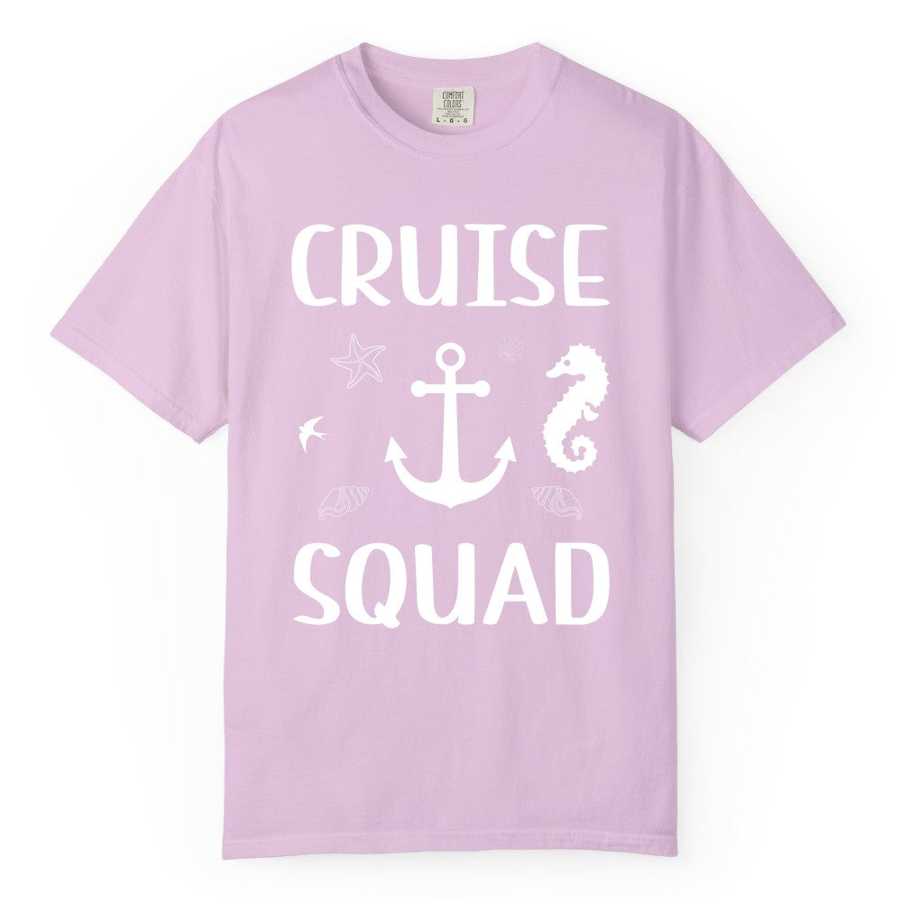 Cruise Squad Shirt - Nautical Group Shirt for Family Cruise Fun (Comfort Color) in Orchid - Cruise Squad Shirt - Nautical Anchor Marine Animals Group Vacation Tee
