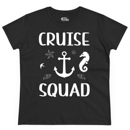 Cruise Squad Shirt - Nautical Group Shirt for Family Cruise Fun (Ladies Tee) in Black - Cruise Squad Shirt - Nautical Anchor Marine Animals Group Vacation Tee