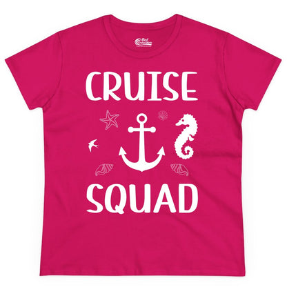Cruise Squad Shirt - Nautical Group Shirt for Family Cruise Fun (Ladies Tee) in Heliconia - Cruise Squad Shirt - Nautical Anchor Marine Animals Group Vacation Tee