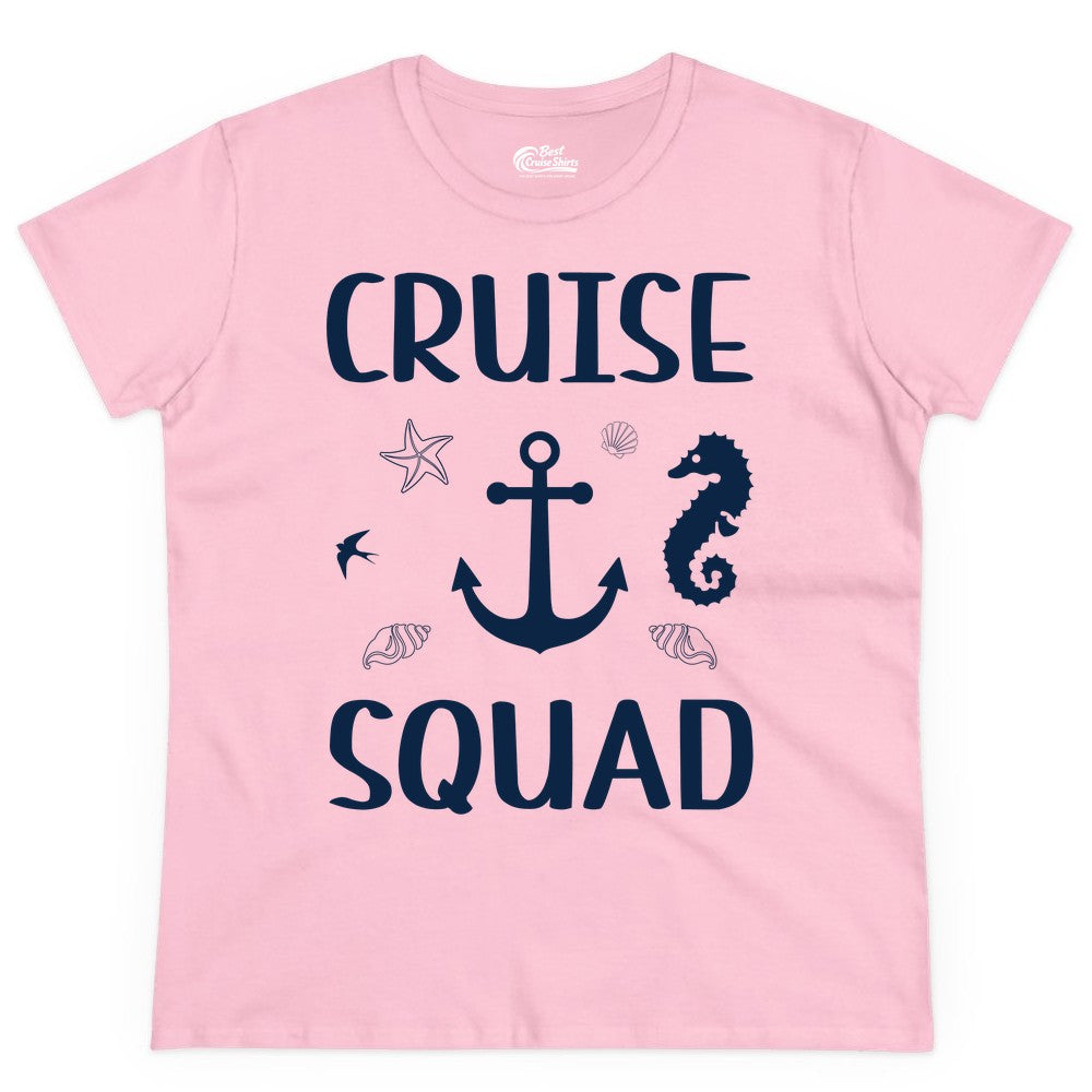 Cruise Squad Shirt - Nautical Group Shirt for Family Cruise Fun (Ladies Tee) in Light Pink - Cruise Squad Shirt - Nautical Anchor Marine Animals Group Vacation Tee