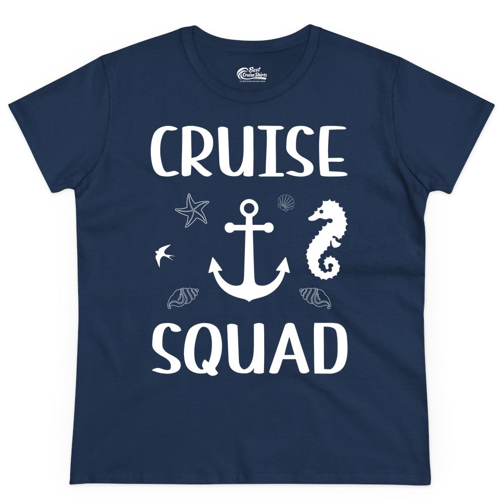 Cruise Squad Shirt - Nautical Group Shirt for Family Cruise Fun (Ladies Tee) in Navy - Cruise Squad Shirt - Nautical Anchor Marine Animals Group Vacation Tee