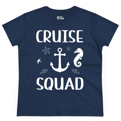 Cruise Squad Shirt - Nautical Group Shirt for Family Cruise Fun (Ladies Tee) in Navy - Cruise Squad Shirt - Nautical Anchor Marine Animals Group Vacation Tee