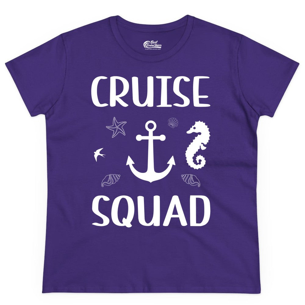 Cruise Squad Shirt - Nautical Group Shirt for Family Cruise Fun (Ladies Tee) in Purple - Cruise Squad Shirt - Nautical Anchor Marine Animals Group Vacation Tee