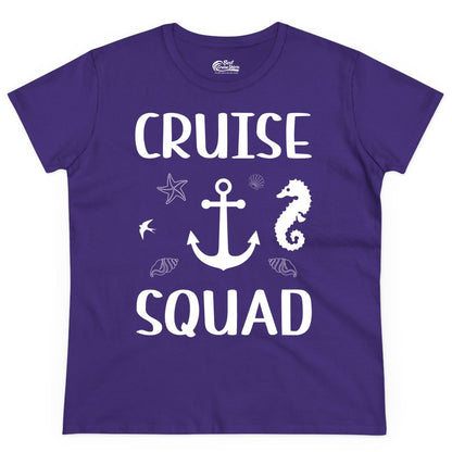 Cruise Squad Shirt - Nautical Group Shirt for Family Cruise Fun (Ladies Tee) in Purple - Cruise Squad Shirt - Nautical Anchor Marine Animals Group Vacation Tee