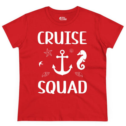 Cruise Squad Shirt - Nautical Group Shirt for Family Cruise Fun (Ladies Tee) in Red - Cruise Squad Shirt - Nautical Anchor Marine Animals Group Vacation Tee