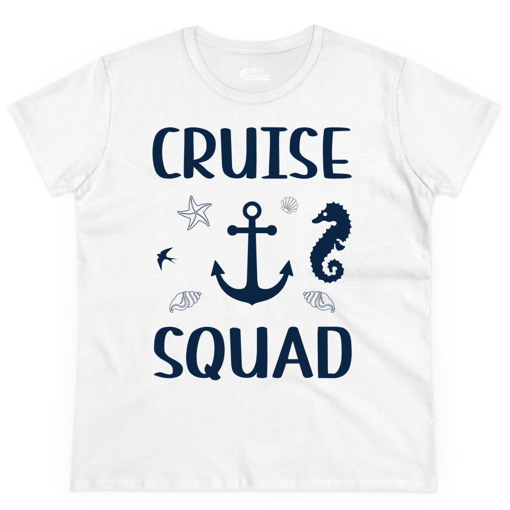 Cruise Squad Shirt - Nautical Group Shirt for Family Cruise Fun (Ladies Tee) in White - Cruise Squad Shirt - Nautical Anchor Marine Animals Group Vacation Tee