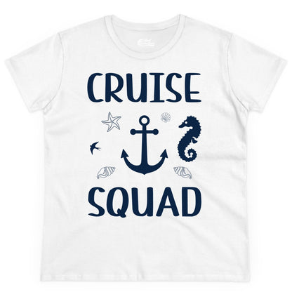 Cruise Squad Shirt - Nautical Group Shirt for Family Cruise Fun (Ladies Tee) in White - Cruise Squad Shirt - Nautical Anchor Marine Animals Group Vacation Tee